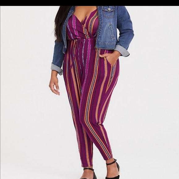 Berry Purple Stripe Jersey Jumpsuit - Picture 1 of 5